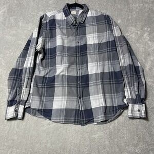 J Crew Shirt Mens Large Gray Blue Button‎ Down Plaid 2 Ply 100% Cotton